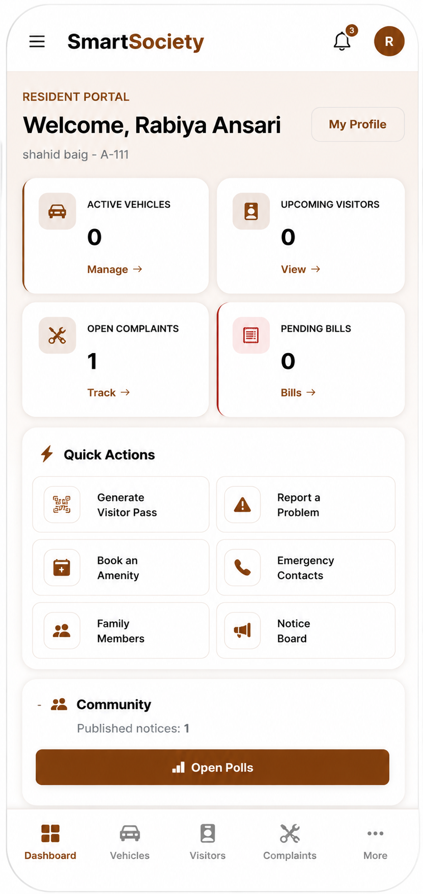 SmartSociety Resident Dashboard